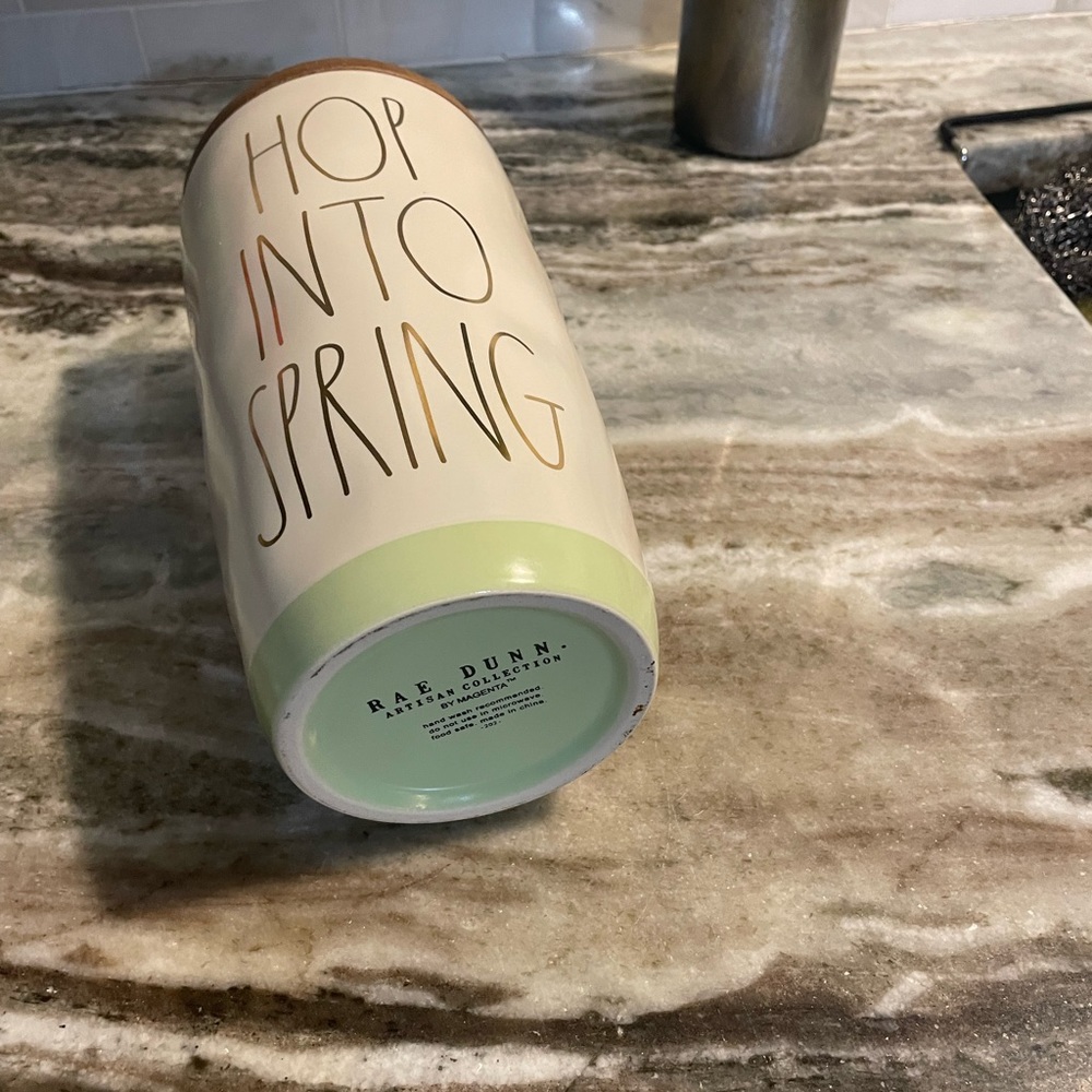 NWT Rae Dunn “Hop Into Spring” Canister with Wooden Lid - Picture 2 of 4